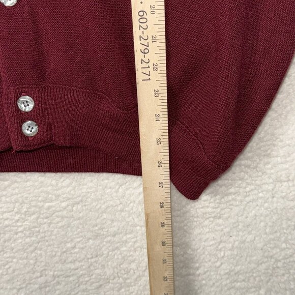 Vtg 90's Izod Cardigan Sweater Burgundy Red Large USA Made Crest Grandpa Acrylic - Picture 8 of 8